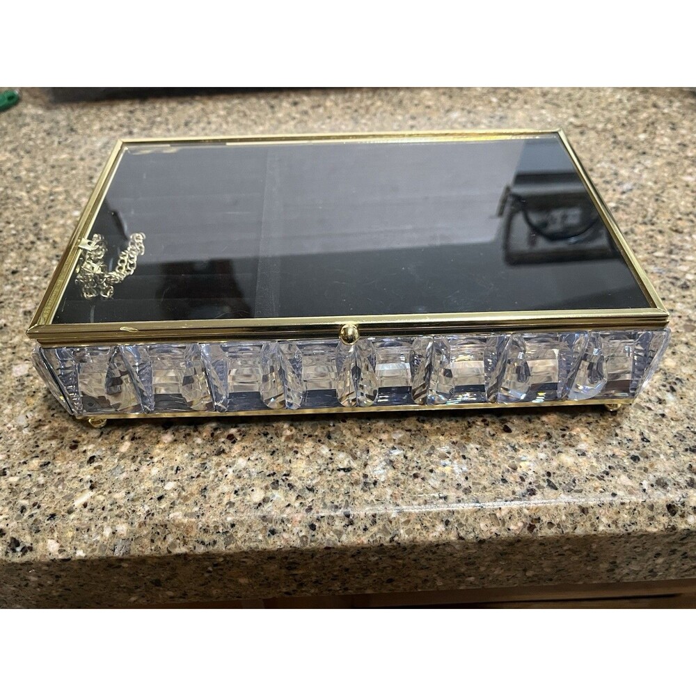Gold Trimmed Glads And Crystal Jewelry Box
